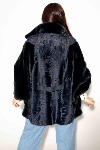 navy persian lamb NAFA mink fur cape with leather belt