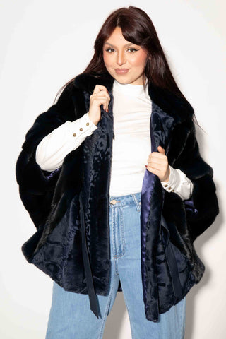 navy persian lamb NAFA mink fur cape with leather belt