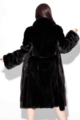 chevron blackglama mink fur stroller with notch collar and fur belt