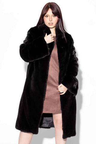 chevron blackglama mink fur stroller with notch collar and fur belt