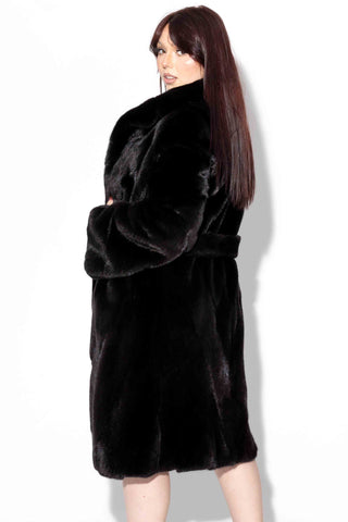 chevron blackglama mink fur stroller with notch collar and fur belt