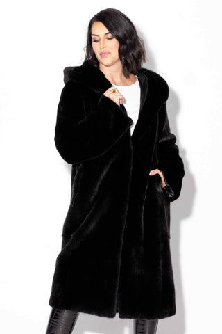 blackglama ranch mink fur 7/8 coat with full fur hood