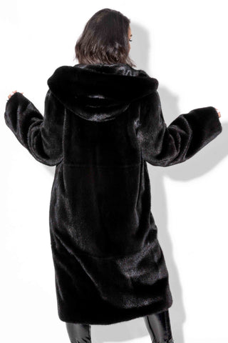 blackglama ranch mink fur 7/8 coat with full fur hood