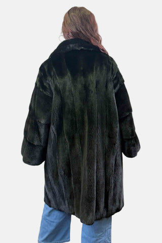 Black NAFA Mink Fur 7/8 Coat with Leather Belt