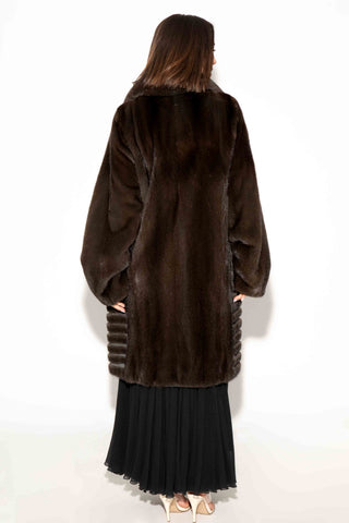 NAFA Semi-Sheared Mink Fur 7/8 Coat with Leather Belt