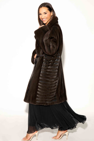 NAFA Semi-Sheared Mink Fur 7/8 Coat with Leather Belt