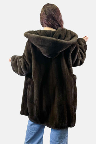 NAFA lunaraine mink fur 7/8 coat with hood