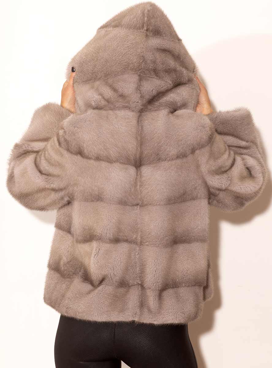 Women's Horizontal SAGA Mink Fur Jacket with Hood