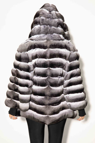 Natural Chinchilla Fur Jacket with Full Fur Hood