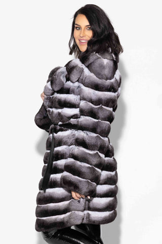 natural chinchilla fur stroller with notch collar & leather belt