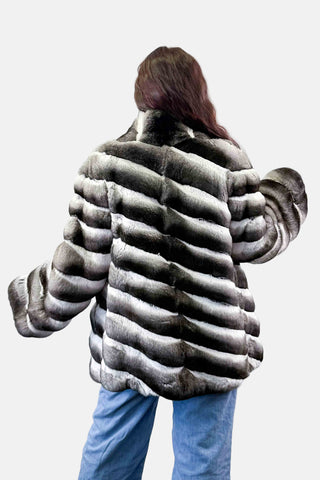 natural chinchilla fur jacket with diagonal pattern