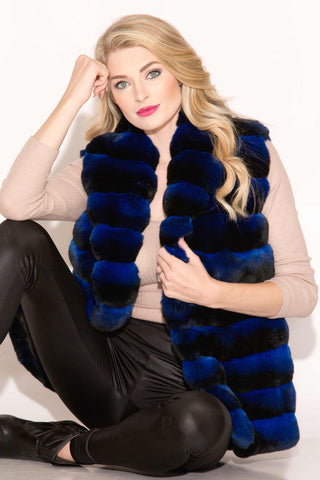 blue chinchilla fur vest with shawl collar