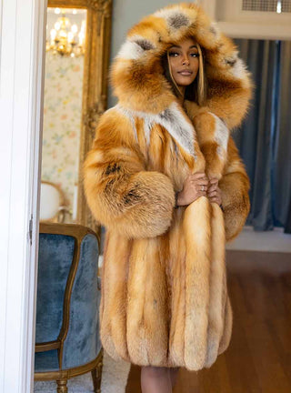 Natural Red Fox Fur Stroller with Fur Hood.