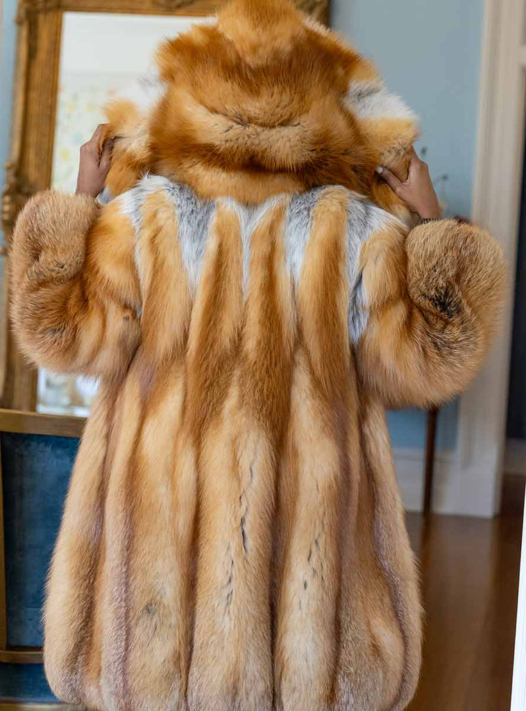 natural red fox fur stroller with hood