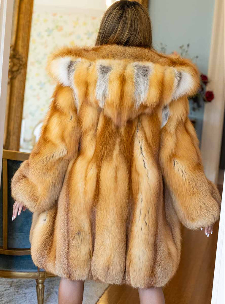 natural red fox fur stroller with hood