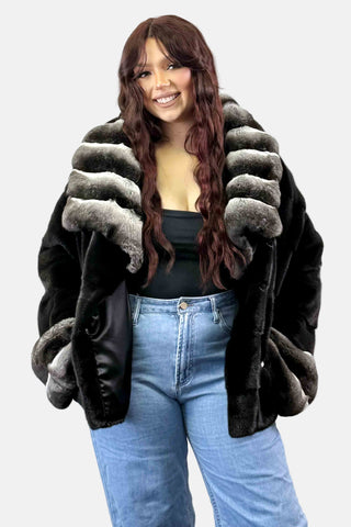 ranch mink fur jacket with chinchilla fur shawl collar & cuffs