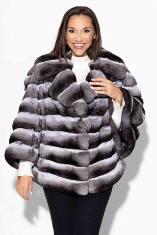 Natural Chinchilla Fur Jacket with Princess Collar