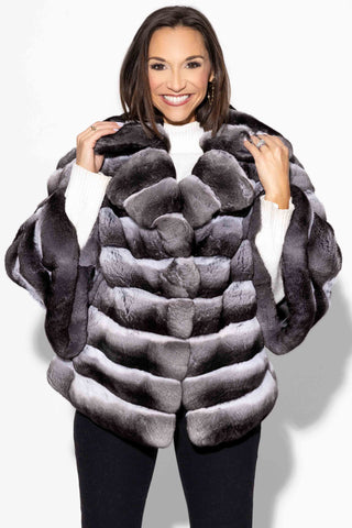 Natural Chinchilla Fur Jacket with Princess Collar