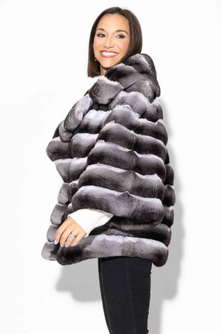 Natural Chinchilla Fur Jacket with Princess Collar