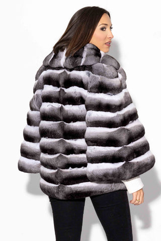 Natural Chinchilla Fur Jacket with Princess Collar