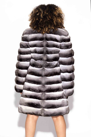 Natural Chinchilla Fur Stroller with Stand up Collar