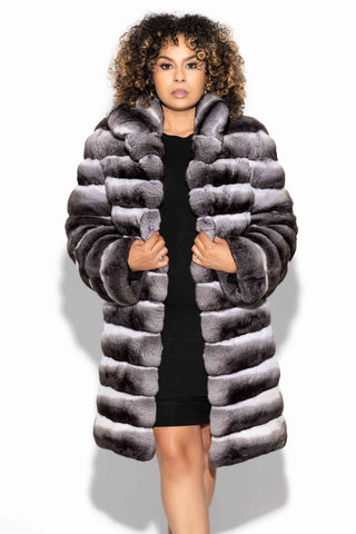 Natural Chinchilla Fur Stroller with Stand up Collar