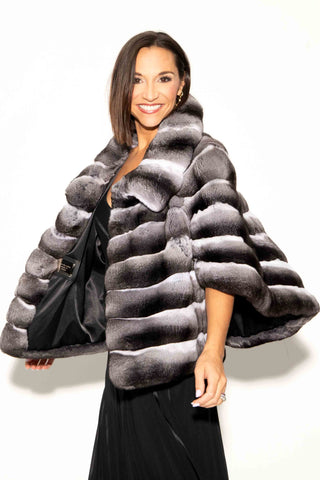 Natural Chinchilla Fur Cape with Wing Collar