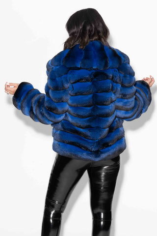 Blue Chinchilla Fur Bolero Jacket with Shawl Collar