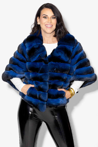 Blue Chinchilla Fur Cape with Wing Collar