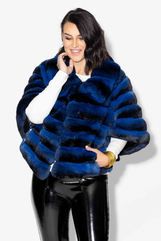 Blue Chinchilla Fur Cape with Wing Collar