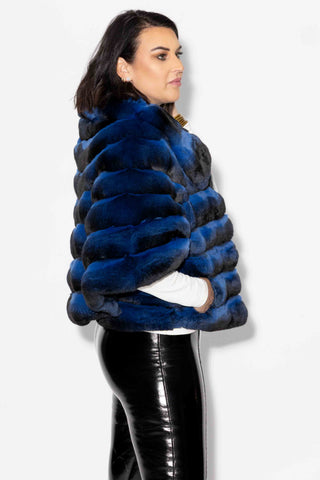 Blue Chinchilla Fur Cape with Wing Collar