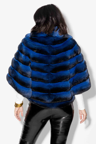 Blue Chinchilla Fur Cape with Wing Collar
