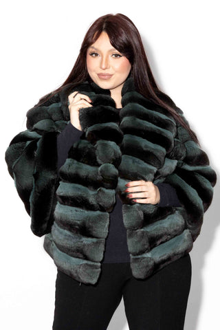 Pistachio Chinchilla Fur Bolero Jacket with Shawl Collar