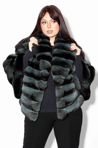 Pistachio Chinchilla Fur Bolero Jacket with Shawl Collar