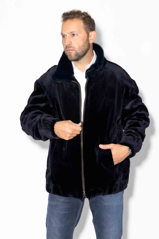 navy sheared mink fur bomber jacket