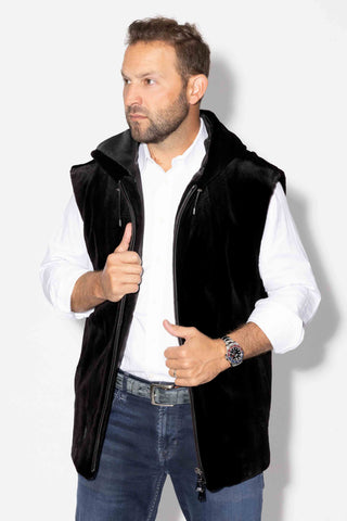 Blackglama Sheared Mink Fur Vest with Hood & Zip Front