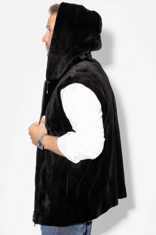 Blackglama Sheared Mink Fur Vest with Hood & Zip Front