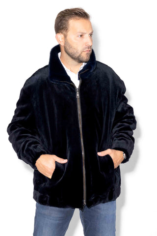 navy sheared mink fur bomber jacket