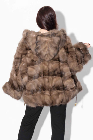 Reversible Sectioned Sable Fur Cape with Hood