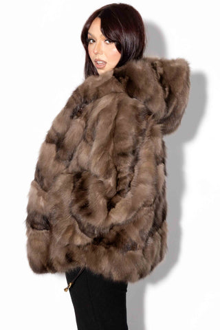 Reversible Sectioned Sable Fur Cape with Hood