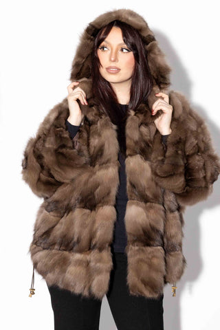 Reversible Sectioned Sable Fur Cape with Hood