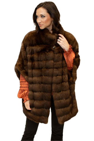 sable fur cape with horizontal pattern and cropped sleeves