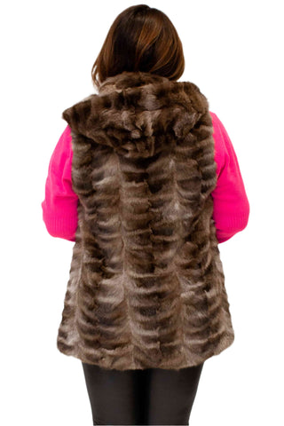 sectioned sable fur vest with hood