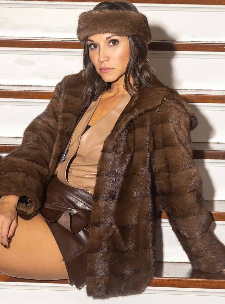 demi buff mink fur jacket with hood