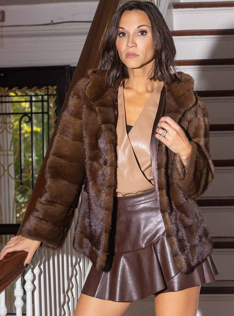 demi buff mink fur jacket with hood