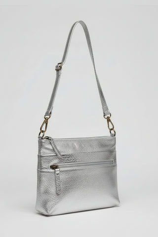 silver foil leather crossbody purse