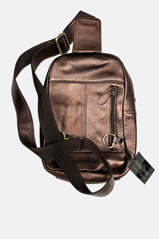 bronze foil leather crossbody backpack purse