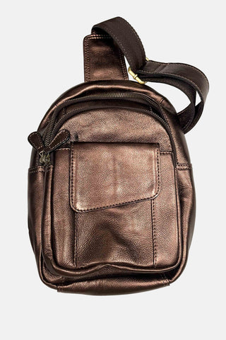bronze foil leather crossbody backpack purse