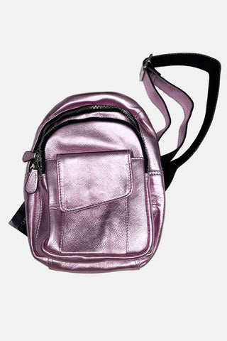 pink foil leather crossbody backpack purse