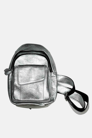 silver foil leather crossbody backpack purse
